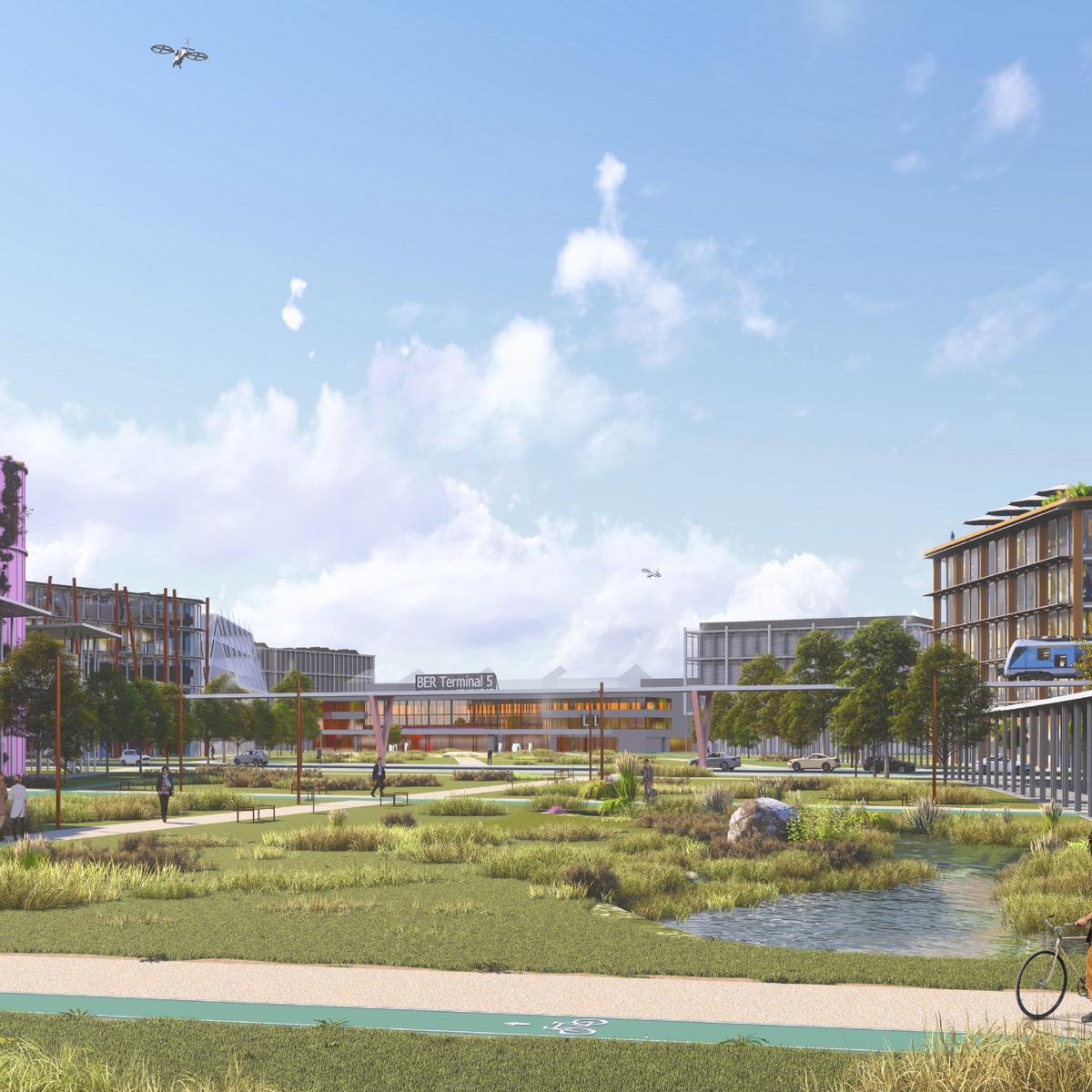 Visualisierung vom Architekturhaus COBE zum Ideenwettbewerb für Quartier SXF 2.0 am BER 