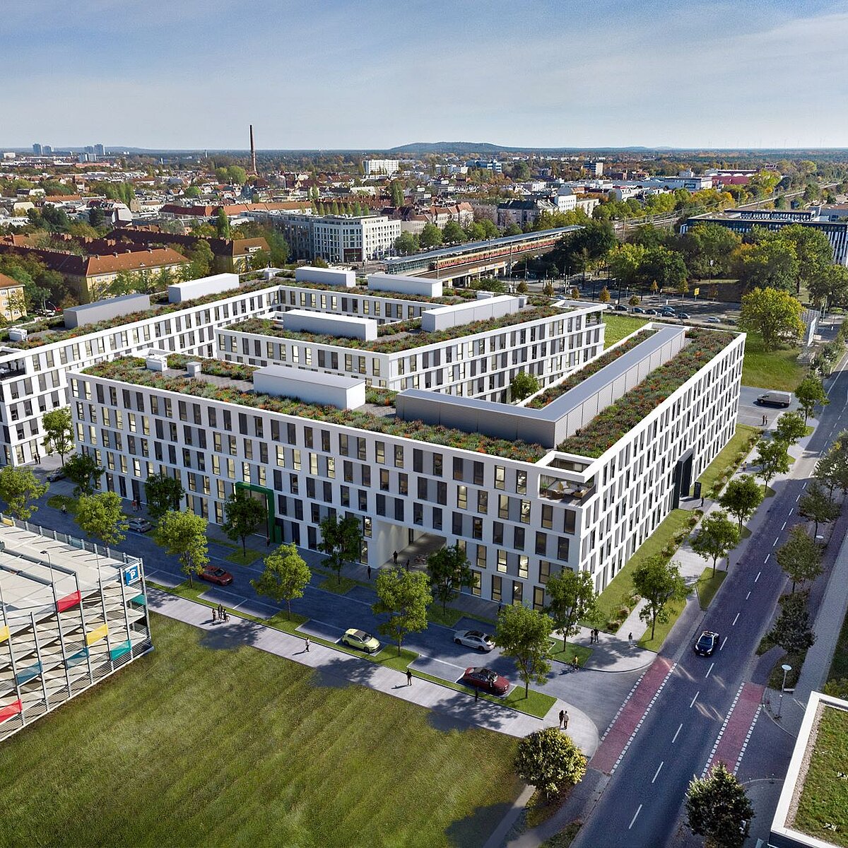 Luftbild vom Gebäude am Wissenschaftspark Berlin Adlershof