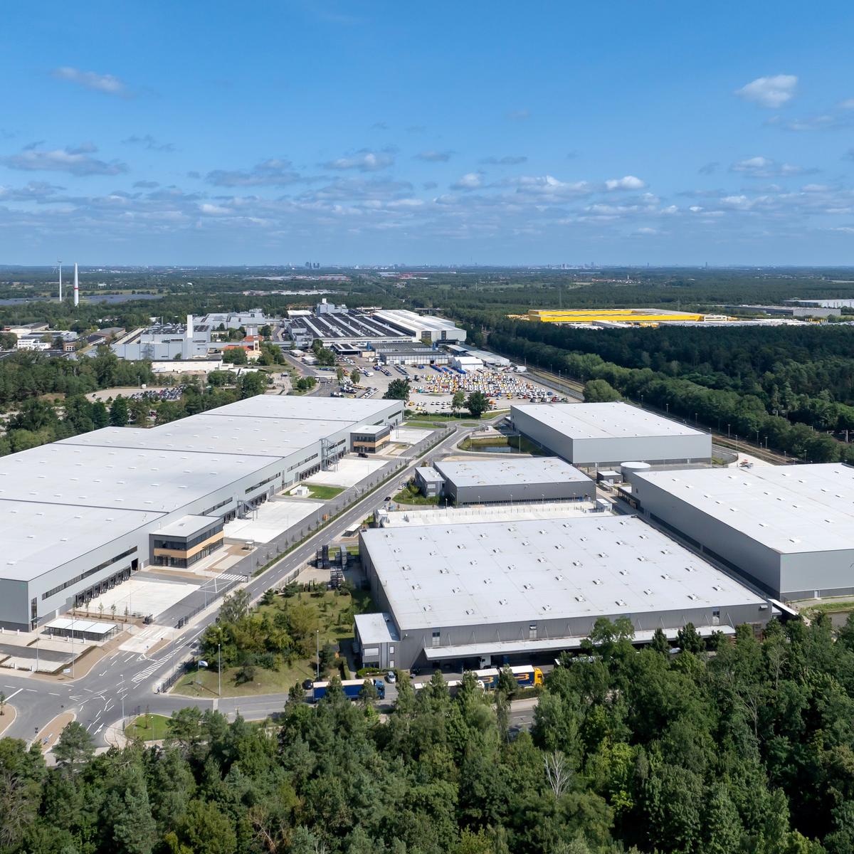 Aerial view of the Verdion industrial and commercial park in Ludwigsfelde