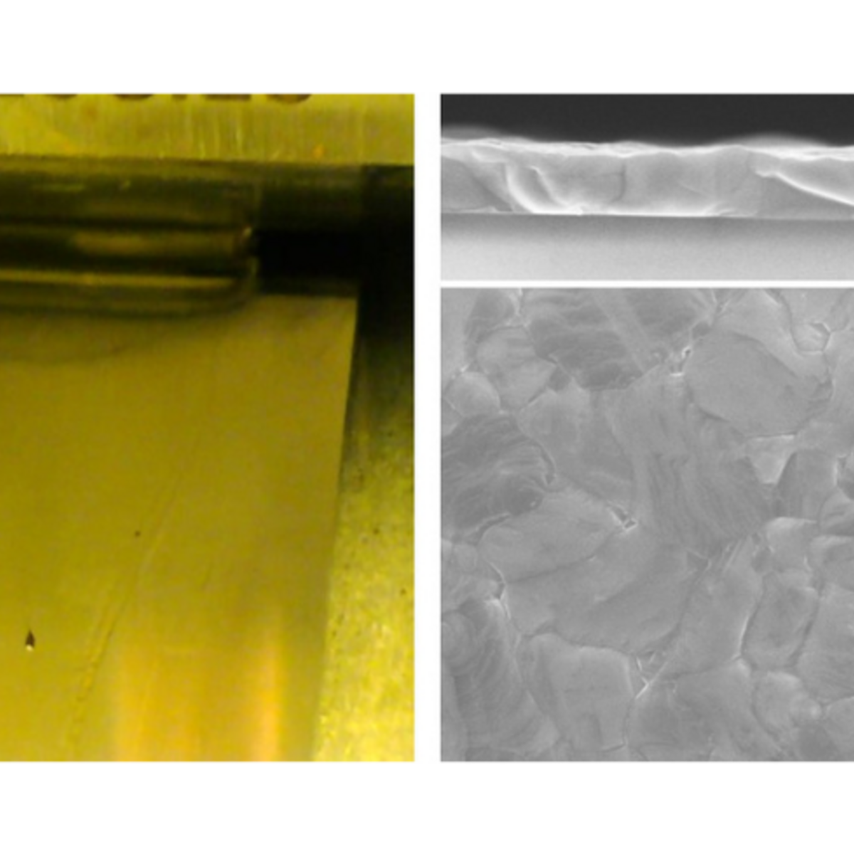 Laboratory: perovskite solar cell is coated with liquid ink and viewed under a scanning electron microscope