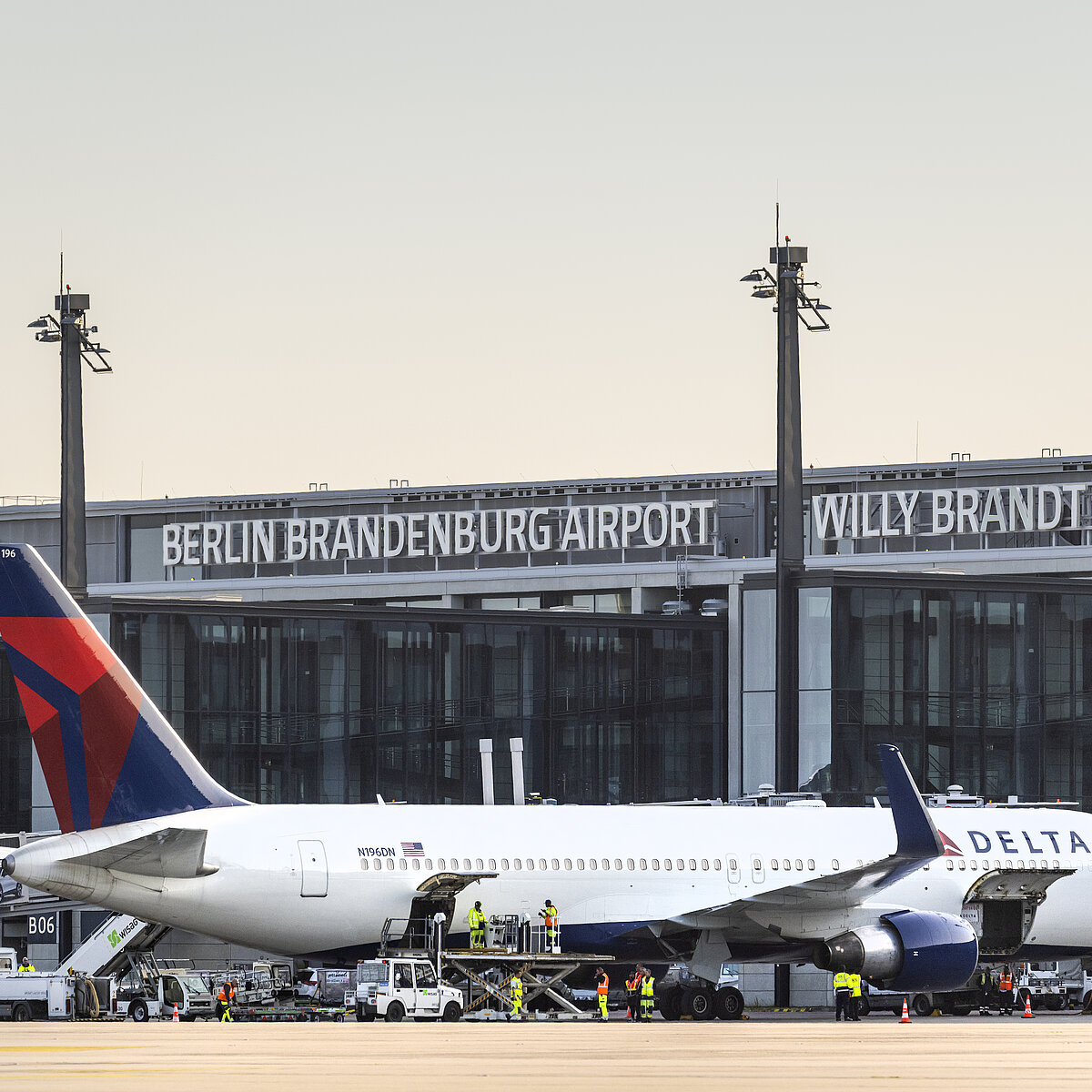 Delta Air Lines plane in front of Berlin Brandenburg Airport