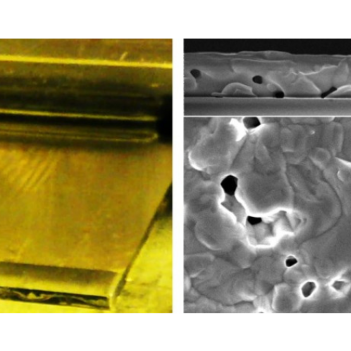 Laboratory: perovskite solar cell is coated with liquid ink and viewed under a scanning electron microscope