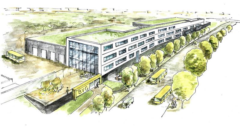 Drawing of initial ideas for the new BVG bus depot for e-buses in Berlin