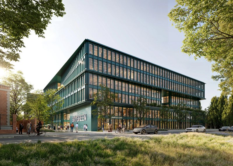 Visualization of Skygreen, a timber-hybrid office building at Hallesches Ufer in Berlin