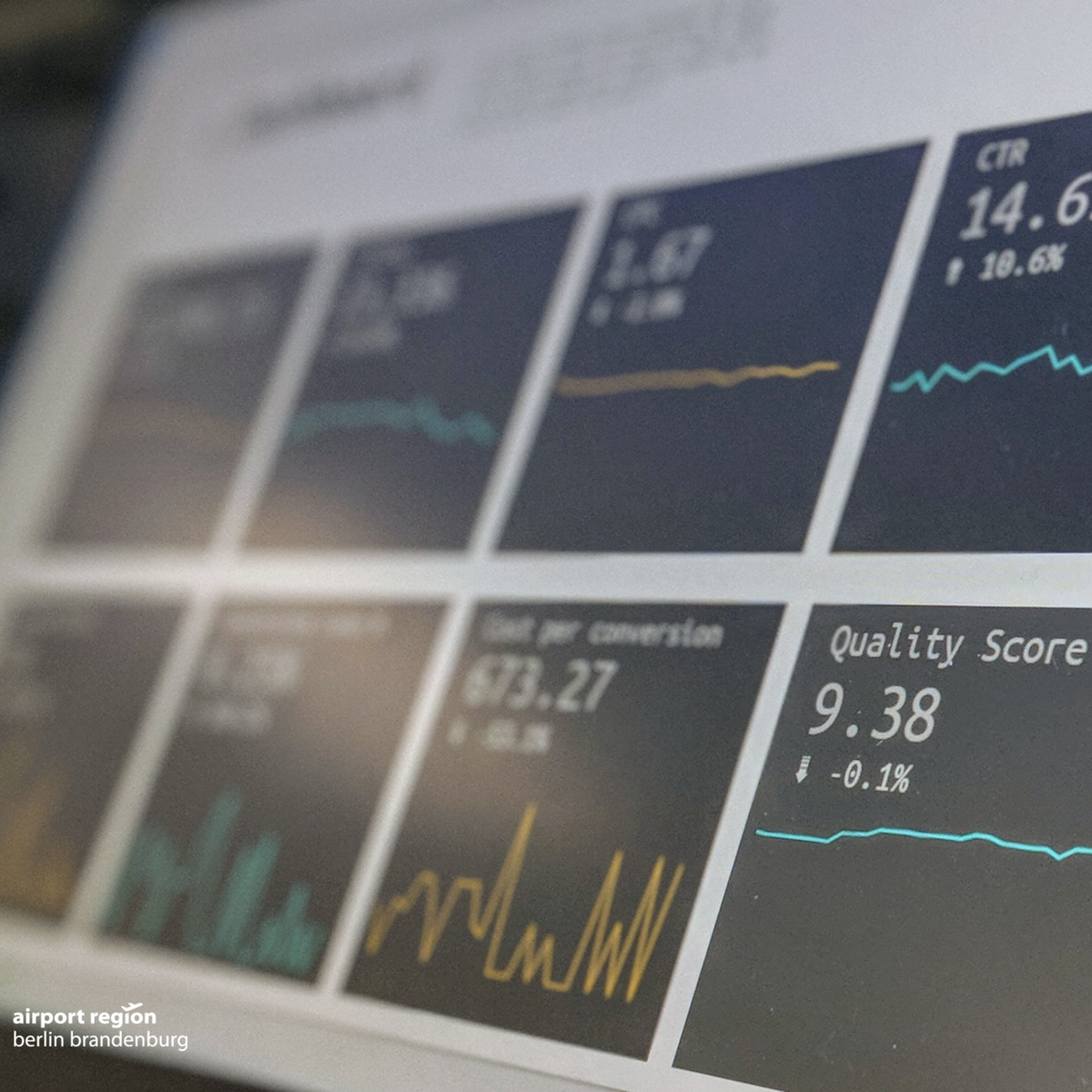 Image shows a screen in a side perspective with a dashboard evaluating enterprise data.