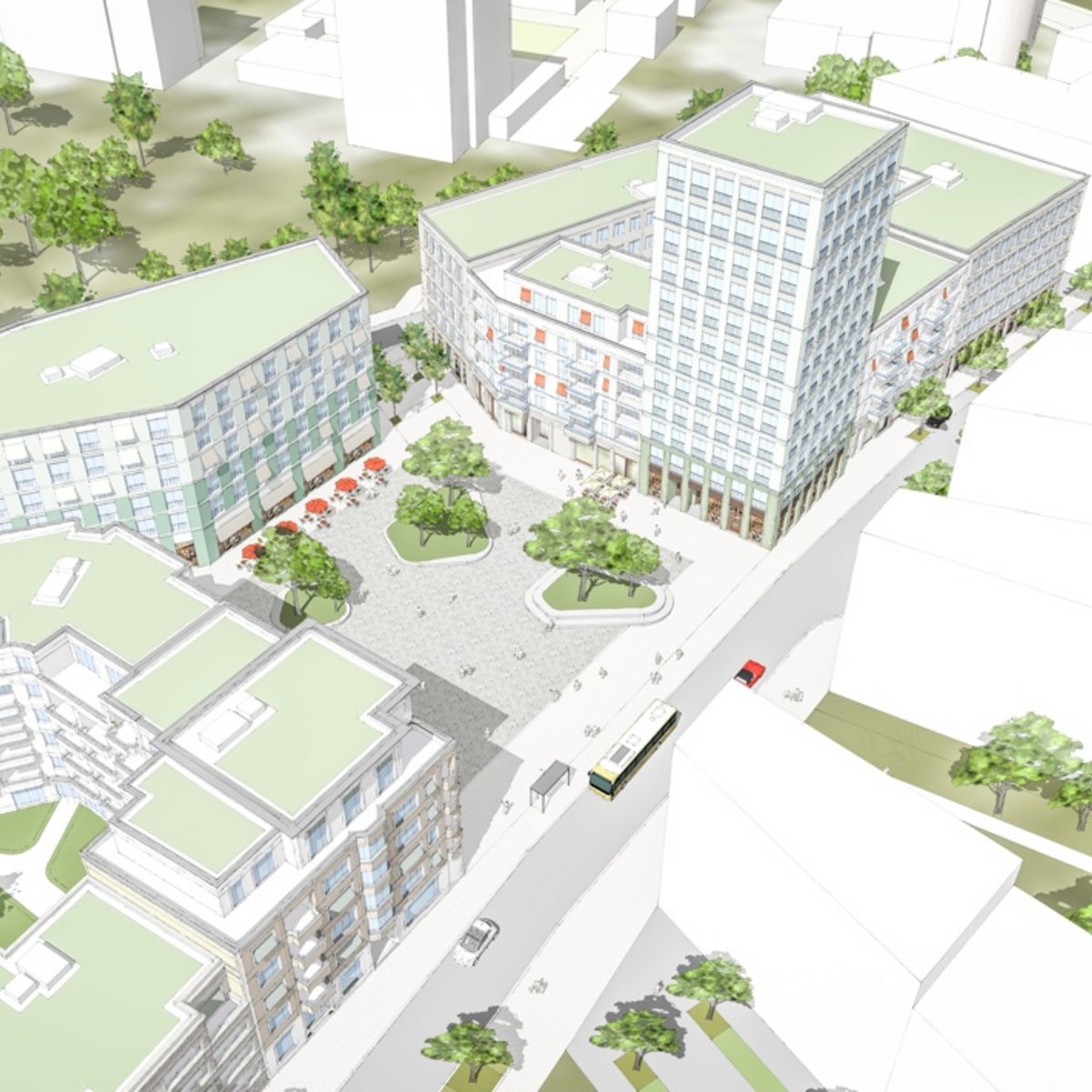 Visualization of the Lichterfelde Süd residential project | Bird's-eye view