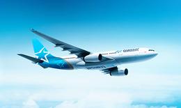 Picture shows aircraft of the Canadian airline Air Transat in the air.