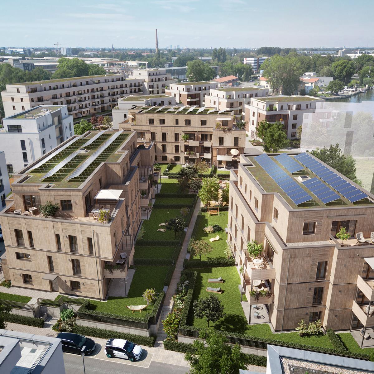 Visualization/aerial view of residential quarter in Berlin-Grünau - start of construction for BUWOG DECK 3