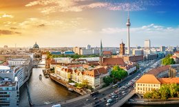 Aerial view of Berlin to the message Trei signs urban development agreement in Berlin