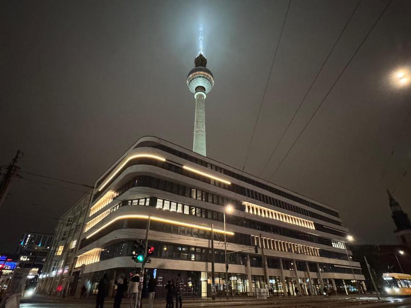 Night photo from “C1 – The Midtown Office Hub” at Berlin’s Alexanderplatz