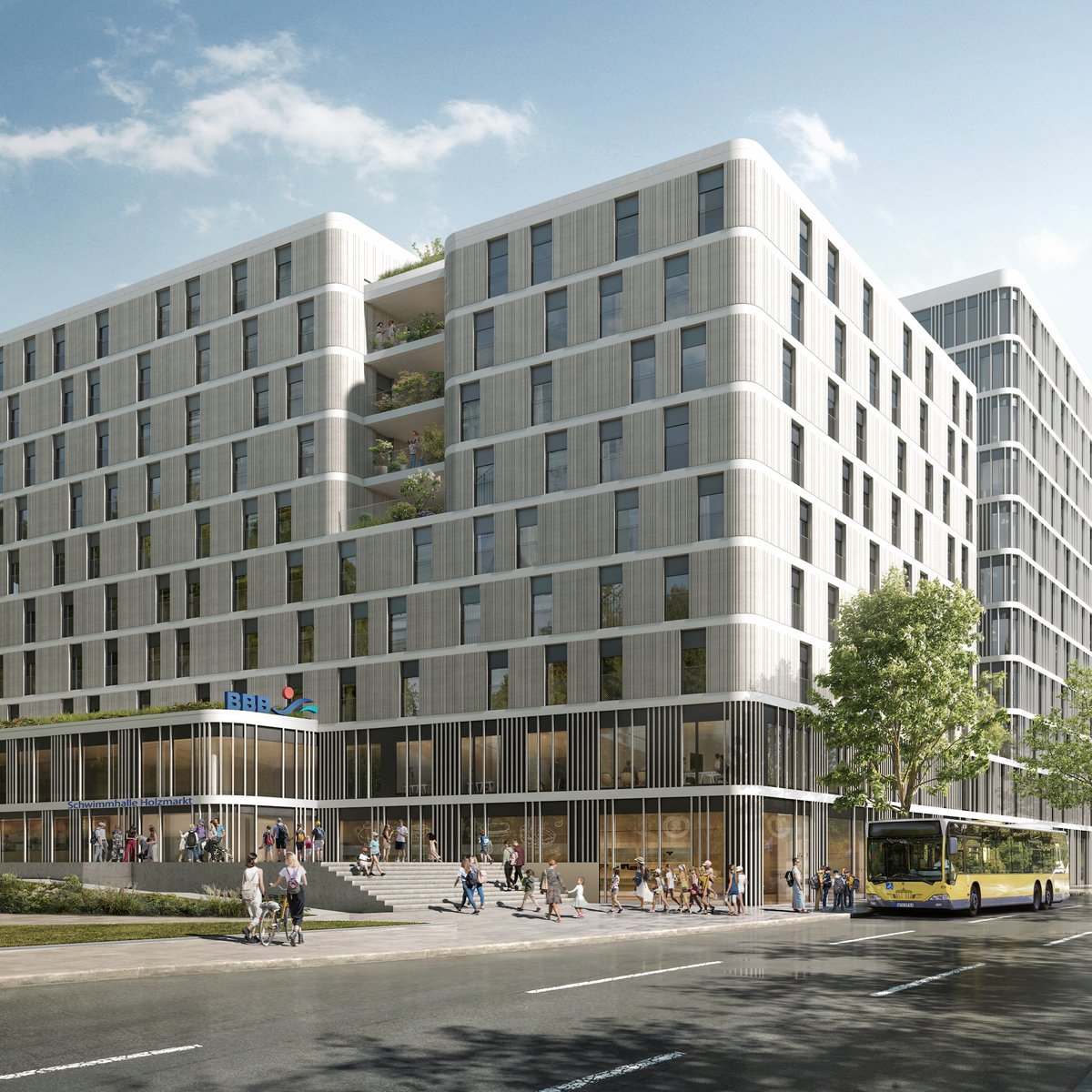 Visualization of the future Holzmarkt 51 district in Berlin Friedrichshain