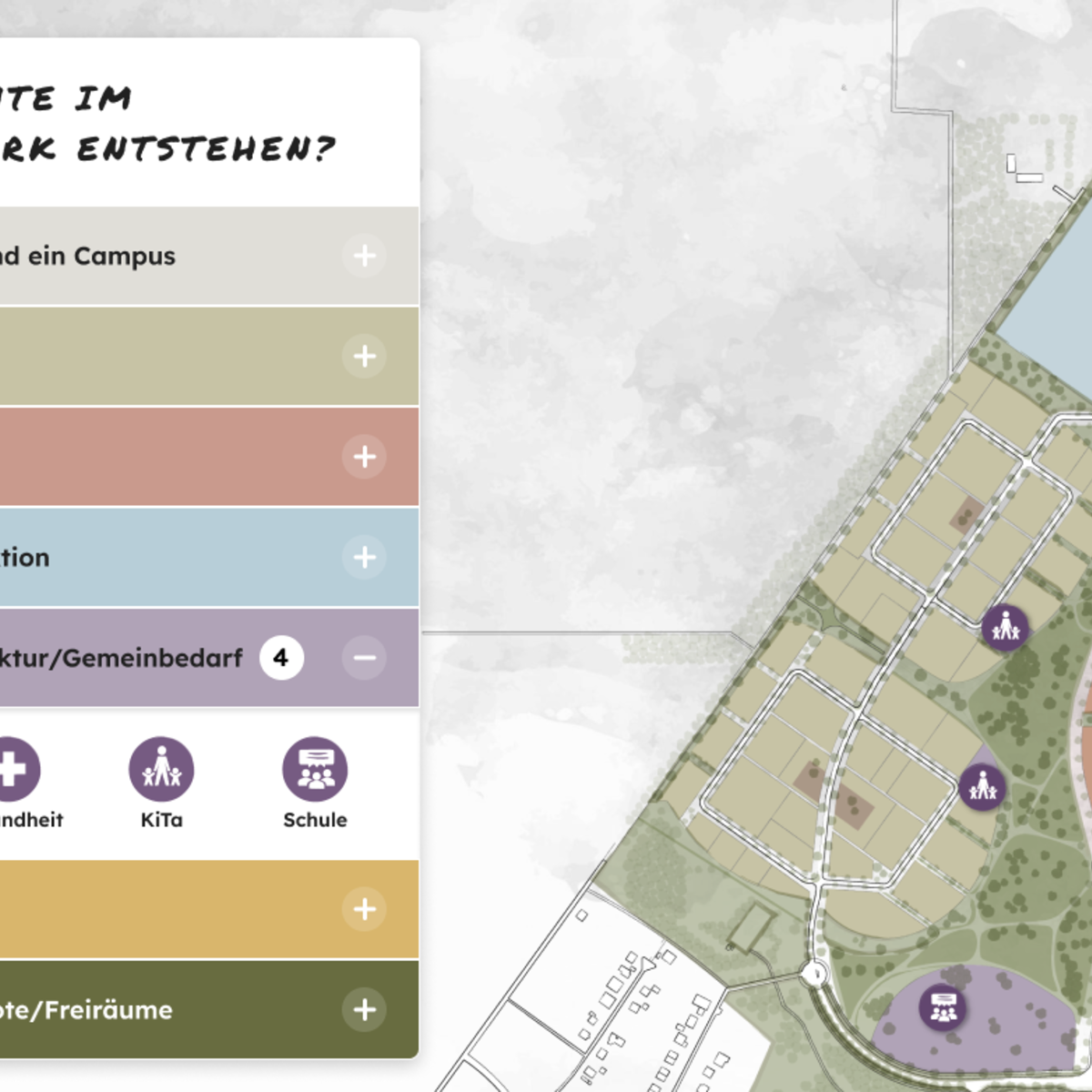 "An interactive map allows visitors to the site to locate the individual uses in "Königspark" 