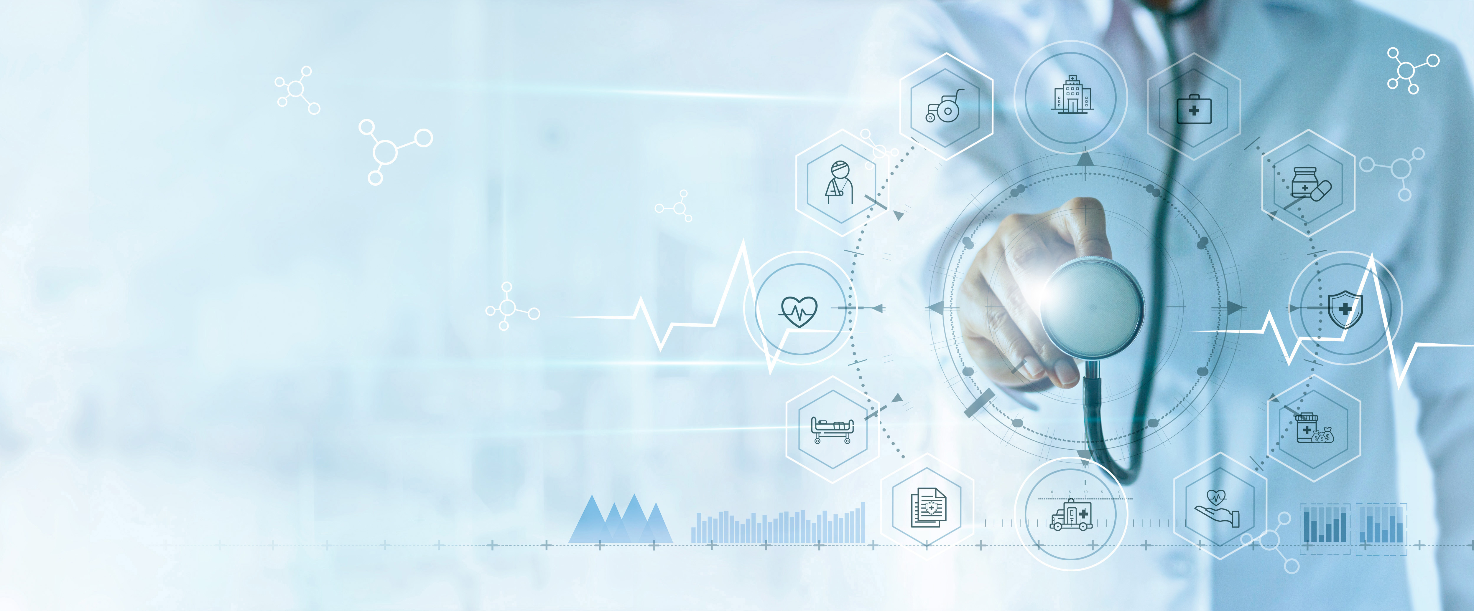 Stethoscope surrounded by icons