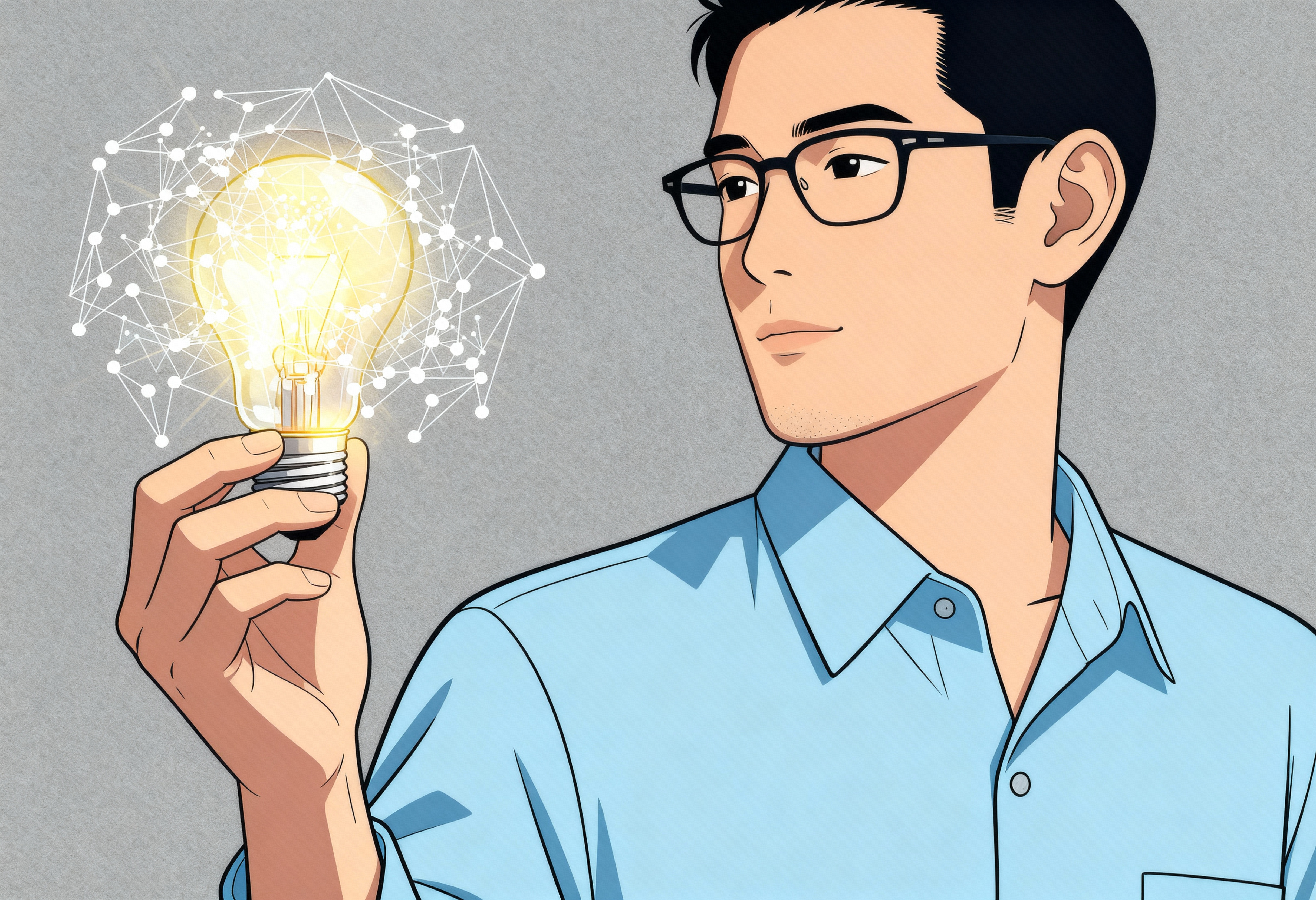 A person is holding a glowing light bulb in their hand, symbolizing an idea.