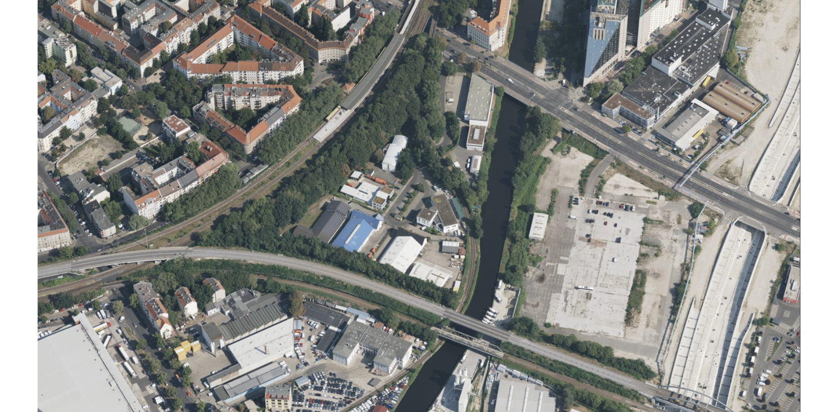 Luftaufnahme des Gewerbegebietes Neukölln Südring